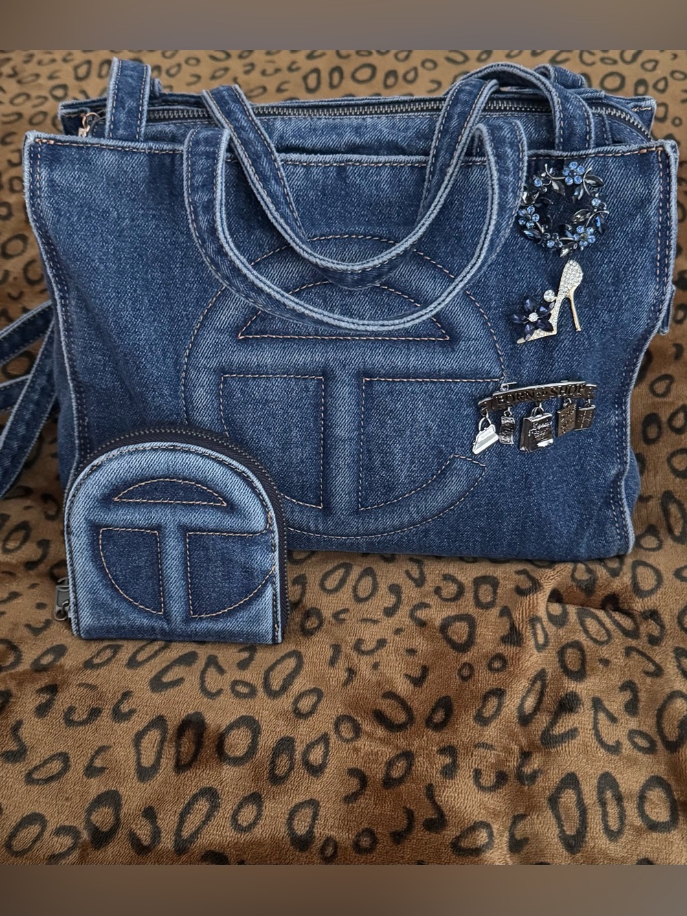 Telfar Denim Tote with Telfar Wallet